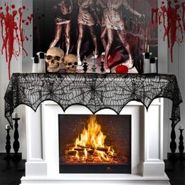 Other Festive Party Supplies Halloween Decoration Black Lace Spiderweb Tablecloth Fireplace Mantle Runner Round Spider Web Cover Supply 220826