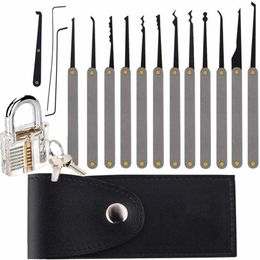 padlock picks UK - Hand Tools 15pcs lock pick set with practice lock Transparent Training Padlock Stainless Steel for Beginners246b