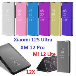 Plating Cases For Xiaomi 12 Lite 12s Ultra 12X Case Magnetic Mirror Wallet Stand Smart Xiaomi 12 Pro Cover