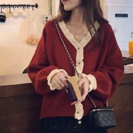 Women's Fur Faux Fur Cardigan Women Korean Style Elegant Patchwork Allmatch Female Cropped Sweater Leisure Stylish Vneck Students Sweet Cosy 220826