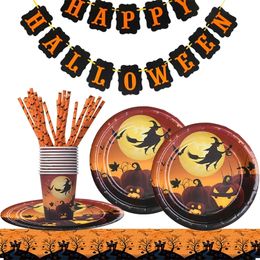 Party Decoration Happy Halloween s Witch Disposable Tableware Plates Cups Napkins Festival Favor 220826