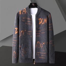 Men's Jackets High end quality cardigan sweater men's spring and autumn Korean version handsome leisure letter jacquard zipper knitted coat 220826