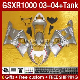 OEM Fairings & Tank For SUZUKI GSXR-1000 K 3 GSX R1000 GSXR 1000 CC 03-04 Body 147No.34 1000CC GSXR1000 K3 03 04 GSX-R1000 2003 2004 Injection Mould Fairing kit glossy silvery