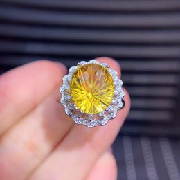 Fashion Crystal Yellow Zircon Flower Band Rings Adjustable 925 Silver Ring For Women Wedding Jewellery