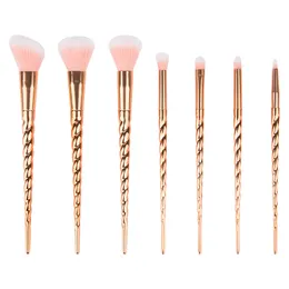 Fashion Girls Makeup Brush 7pcs Set Spiral Shaped Rose Gold Colour Gift Cosmetic Brushes Tools