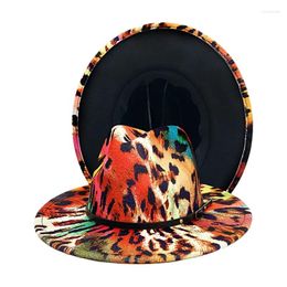 Berets Winter Women Leopard Two Tone Wide Brim Fedora Felt Panama Hats Classic Belt Buckle Fascinator Hat Casual Wild Jazz