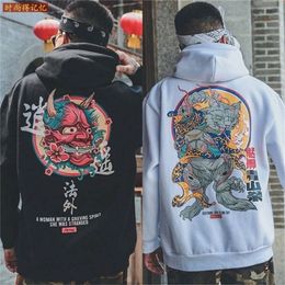 Moletons masculinos moletons da moda meninos legais homens hip hop hoodies japoneses moletons casuais de rua homens homens pulôver solto harajuku diabo capuz masculino 220826