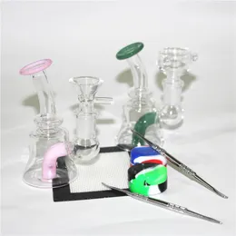 Hookahs mini glass bong oil rig water bongs Colours female 14.5mm bubbler with glass bowl