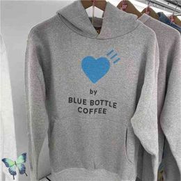 Men's Hoodies Sweatshirts Winter Dress HUMAN MADE Blue Heart Print Fleece Hoodie Men's Women's Casual Hoodie Sweatshirt US Size T220825