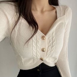 Women's Fur Faux Fur Cardigans Jumpers Korean Chic Retro Slim Autumn Long Sleeve V Neck White Knitted Sweater Crop Sueters De Mujer Wild Fashion Sexy 220826