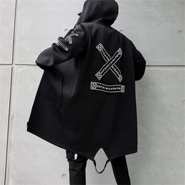 Men's Jackets Autumn Men Hooded Jackets Print Harajuku Windbreaker Ribbon Overcoat Male Casual Outwear Hip Hop Streetwear Coats LBZ155 220826