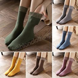 Women Winter Socks Warm Thicken Thermal Soft Solid Color Socks Wool Cashmere Snow Boots Velvet Lace Home Floor Sock Slippers
