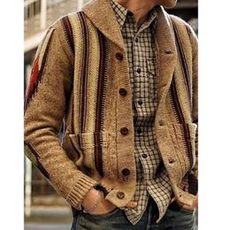 Men's Jackets Autumn Winter Men Warm Sweater Coat VNeck Button Knitted Slim Fit Coat Cardigan Striped Sweater Male Vintage Casual Tops 220826