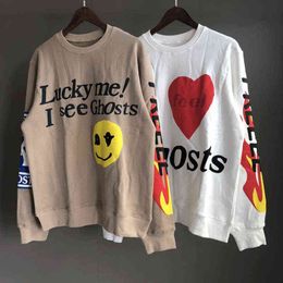 Men's Hoodies Sweatshirts 2022 Graffiti Hoodies KIDS SEE GHOSTS Hoodie Flame Pattern FREEEE Printing Men Sweatshirt Loose Ye Pullover T220825