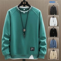 Men's Hoodies Sweatshirts Mens Casual Sweatshirts Harajuku Solid Color Fashion Male Fake Two Pieces O-Neck Sweatshirt Hoodies Hip Hop Streetwear 220826