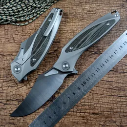 TWOSUN Pocket Knife Tools Flipper EDC D2 Blade Satin Titanium Alloy Linen Handle Outdoor Camping Hunting TS367