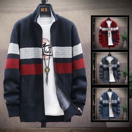 Men's Jackets autumnwinter jacket fashion stripe zipper sweater cardigan fleece warm wool sweater men's street casual coat 220826