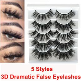 Makeup False Eyelashes Dramatic 3D Mink Lashes Handmade Natural Fluffy Long Soft Reusable Fake Eyelashes 5 pair set 5D Volumn Lashes