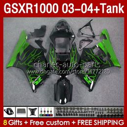 Injection mold Fairings For SUZUKI GSXR-1000 K 3 GSXR 1000 CC K3 GSXR1000 2003 2004 Body 147No.76 GSX-R1000 1000CC 03 04 GSX R1000 2003-2004 OEM Fairing & Tank green flames