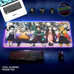 Mouse Pads Wrist Rests RGB Kimetsu no Yaiba Demon Slayer Mouse Pad Anime XL PC Gamer Keyboard Desk Mat Gaming Accessories Carpet Kawaii Laptop Mousepad T220825