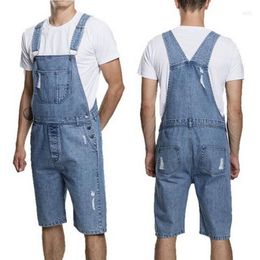 Men's Jeans Men's Vintage Strap Denim With Hole Shorts One-Piece Working Bib Top PantsMen's