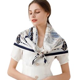 100% Silk Scarf Square Shawl Wrap Party Cape Accessories Nautical Blueprint 90CM