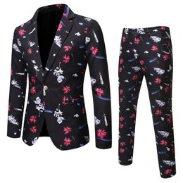 Men's Suits Blazers Fashion Men Print Blazers Set Winter BlazersPants 2 Pieces Set Suit Coat for Wedding and Party Dress Suit 2 Colors 220826