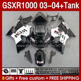 Injection mold Fairings For SUZUKI GSXR1000 GSXR-1000 K 3 GSX R1000 GSXR 1000 CC K3 03 04 Body 147No.51 GSX-R1000 2003 2004 1000CC 2003-2004 OEM Fairing & Tank black west blk