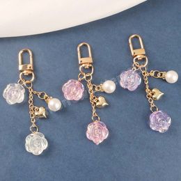 Creative Romantic Resin Flower Charm Keychains Heart Pearl Key Ring Women Bag Pendant Key Holder Gifts
