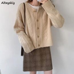 Women's Jackets Sweaters Women Autumn Knitted Warm Casual Long Sleeve Cardigan Loose Female Pure Single Breasted Brown Ulzzang 220827