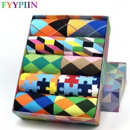 Mens Socks Classic Casual Gentleman High Quality Colour Puzzle happy Business Party Dress Cotton for 220826