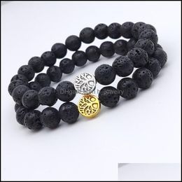 Charm Bracelets Tree Of Life Charms 8Mm Black Lava Stone Beaded Bracelet Essential Oil Diffuser Bracelets Hand Strings F Dhseller2010 Dh3Pw