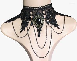 Chokers Necklaces Vintage Gothic Lolita Punk Crystal Choker Necklace Black Victorian Style Resin Tassel Vampire Steampunk Beads Jewellery