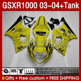 Fairings Kit & Tank For SUZUKI GSXR-1000 K 3 GSXR 1000 CC K3 03-04 Injection mold Body 147No.125 GSX-R1000 1000CC GSXR1000 2003 2004 GSX R1000 03 04 OEM Fairing yellow glossy