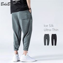 Men's Pants BOLUBAO Men Thin Ice Silk Casual Japanese Harajuku Solid Colour Loose Plus Size Quick Dry Trouser Fashion Harem Male 220827