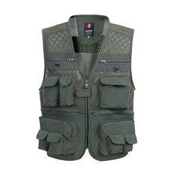 Men's Vests Summer Mesh Vest For Men Spring Autumn Male Casual Thin Breathable Multi Pocket Waistcoat Mens Baggy 5XL Vest With Many Pockets 220826