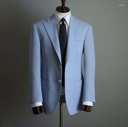 Men's Suits Fashion Light Sky Blue Men 2 Pcs Jacket Pant Wedding Tuxedos Terno Masculino Groom Prom Slim Fit Blazer Custom Made