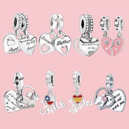 925 Silver bead fit Charms Pandora Charm Bracelet Charms 2 Petals Heart Dangle charmes ciondoli DIY Fine Beads Jewellery