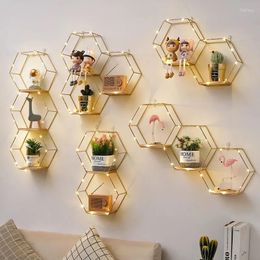 Decorative Figurines Modern Wall Hanging Storage Room Home Decor Frame Craft Nordic Hexagonal Iron Art Creative Display Shelf Holder