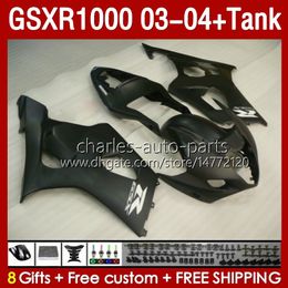 Fairings Kit & Tank For SUZUKI GSXR-1000 K 3 GSXR 1000 CC K3 03-04 Injection mold Body 147No.112 GSX-R1000 1000CC GSXR1000 2003 2004 GSX R1000 03 04 OEM Fairing flat black blk