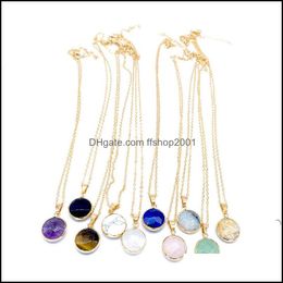 Pendant Necklaces Fashion Faceted Round Chakra Stones Necklace Reiki Healing Crystal Charms For Men Women Jewelry Gold Alloy Chain Wh Dhmqs