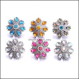 Other Retro Flower Crystal Snap Button Jewellery Components Sier 18Mm Metal Snaps Buttons Fit Bracelet Bangle Noosa B1232 Drop Delivery Dhckw