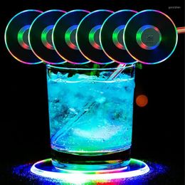 Strings Waterproof Round Acrylic LED Light Up Cocktail Cup Holder Mat Luminous Bottle Drinks Bar Counter Tools For