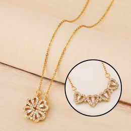 Pendant Necklaces Titanium Steel Heart Shape Four-leaf Clover Magnetic Necklace For Women CZ Zircon Chain Jewellery Gift