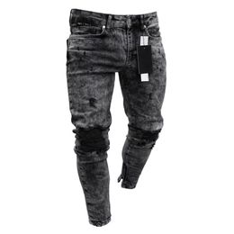 Men's Jeans Men Stretchy Ripped Skinny Biker Embroidery Print Jeans Destroyed Hole Taped Slim Fit Denim Scratched High Quality Jean 220827