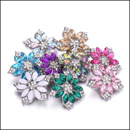 Other Colorf Flower Crystal Snap Button Jewellery Components Sier 18Mm Metal Snaps Buttons Fit Bracelet Bangle Noosa B1233 For Women Me Dhiky