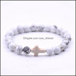 Beaded Strands Cross Stone Jewellery Bracelet Retro Round Beaded Charm Stones Stretch Unisex Gift Drop Delivery 2021 Bracelets Newdhbes Dhsuq