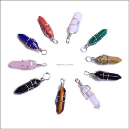 Pendant Necklaces Assorted Natural Quartz Wire Wrapped Crystal 10X30Mm Hexagonal Healing Chakra Reiki Charm Bk For Jewelry Making Dro Dhkbv