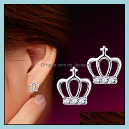 Charm 925 Sterling Sier Crown Earrings For Women Fashion Tiny Ear Pin Fine Jewellery Drop Delivery 2021 Mjfashion Dhuvs