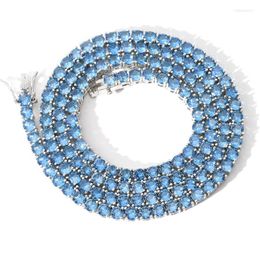 Chains 4mm Iced Out Bling Blue Zircon 1 Row Tennis Chain Necklace Women Hip Hop Silver Colour Charms Jewellery Gift